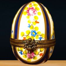 Antique Vintage Limoges porcelain bowl, egg box bonbonier with hand-painted rose picture