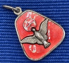 VTG Come Holy Ghost Enlighten Me Religious Medal Red Enamel Pendant Silver Tone picture