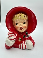 Vintage Relpo Christmas Girl Head Vase Planter Reliable Pottery 1956 308B Japan picture