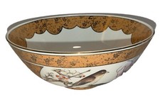 Vintage Japanese Decorative Kutani Bowl Gold Trim Bird On Cherry Blossom Branch picture