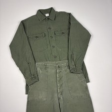 Vintage US Army OG 107 Sateen Fatigue Uniform Set Shirt 15.5x33 Trousers 32x33 picture