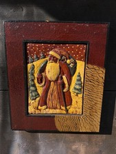 Vintage Eldreth Pottery Santa Relief Plaque Signed 1998 Folk Art Christmas Decor picture