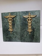 Vintage Gatco Green Serpentine Marble & Solid Brass Caduceus Bookends. picture
