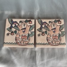 2 Vtg Earthtones Hummingbird Pottery Southwest Sand Art Tile Coasters AZ 1995 4” picture