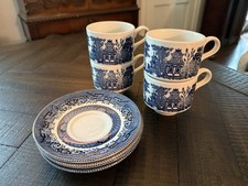 1950-70 Churchill Blue Willow Made in England - FOUR Cup & Saucer Sets picture