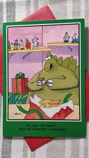 Vtg Far Side Holiday Christmas Card 1987 Gary Larson NOS   Dinosaur  picture