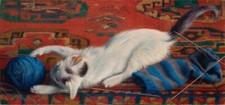 Richard Müller Cat Art Print – Cat with Ball of Wool – Vintage German Feline picture