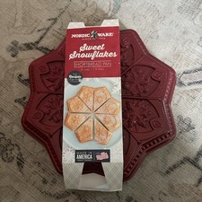 Nordic Ware Snowflake Shortbread Pan Red Cast Aluminum 6 Cup Holiday Bakeware picture