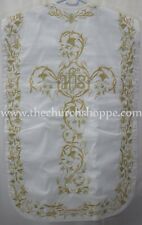 WHITE Roman Chasuble Fiddleback Vestment & 5 piece mass set IHS embroidery,FELT  picture