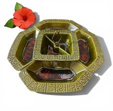 60’s Retro Tiki  5 Pcs Relish Set California MCM Polynesian Mayan Avocado Lava picture