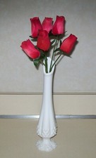 Vtg Fenton Hobnail White Milk Glass Footed Rib Scalloped Swung Bud Vase 10 1/2