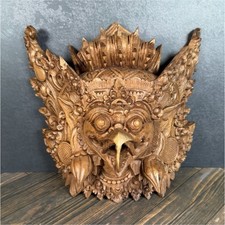 Vintage Balinese Garuda Mask Hand Carved Wood Bali Indonesia Wall Art 9” picture