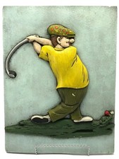 Vintage Chalkware Wall Hanging Plaque Golfer Sculpture Sexton Golf Man Cave picture