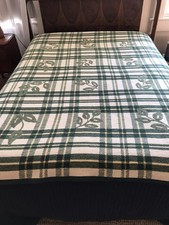 Vintage Biederlack Green Plaid Blanket 74x56  Made In Germany Yellow Leaf picture