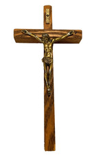 8 inch Vintage Wooden  & Metal Crucifix Wall Hanger INRI picture