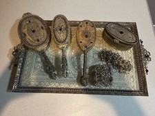 Vintage Empire Art Gold E&JB Jeweled Complete Vanity Set Brush Mirror Ormolu Box picture