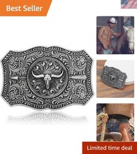 Oval Long Horn Bull Skull Belt Buckle Native American Turquoise Wooden Beads ... picture