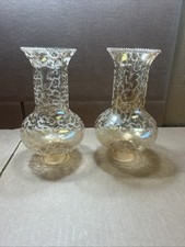 Pair Vintage Floral Frosted Glass Hurricane Candle Chandelier Shades Globes 8” picture