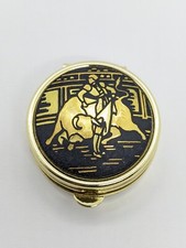 24K Gold & Steel Vintage Spanish round pill box from Spain Bullfighter/ Bull picture