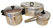 (3 Lot) Vtg Aluminum WARE MID-CENTURY roaster, double boiler, strainer stock pot picture