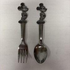 Vtg bybonny Disney Child’s Stainless Fork & Spoon Mickey Mouse Japan picture