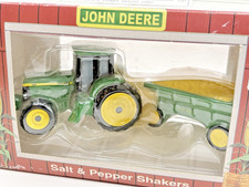 Vintage Ensco John Deere Salt & Pepper Shaker Set Green Tractor Wagon of Corn picture