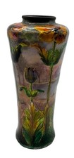 Art Nouveau Style Enamel on Copper Poppy Vase Signed Carles  6in Base Chip picture
