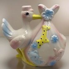 Vintage STORK PLANTER Baby Nursery  Ceramic Rubens Sticker Japan picture