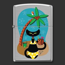 Original Riley's 66 Tiki Kitty Custom Zippo Lighter - Retro Mid Century Modern picture