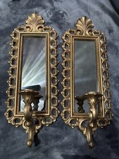 Dart Homco 2352 Smoky Mirror Wall Candle Sconces Pair 1970s Gold  Spot On One picture
