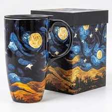 Topadorn 17oz Ceramic Travel Mug with Lid, Artistic Ceramic Coffee Cup Black picture