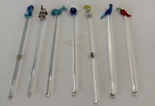 Vintage Mexican Hand Blown Glass Swizzle Sticks Animal Bird Chili Toppers Lot 7 picture