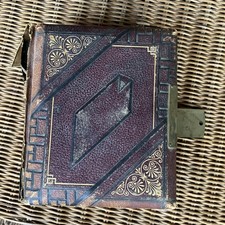 Antique Victorian Tooled Leather Photograph Album Ornate Metal Clasp Empty picture