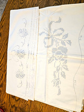 Standard Cotton Pillowcase Bed Cover White/Blue Floral Cross-Stitch Embroidered picture