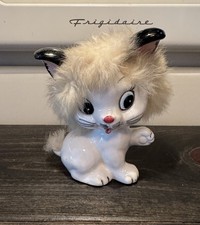Vtg 1950's Anthropomorphic White Cat Porcelain Fluffy Fur Big Ears Figure picture