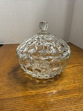 Vtg Fostoria? Indiana? Glass Whitehall Cubist Clear Dish w/ Lid Saw Tooth Edges picture
