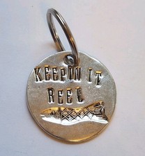 Vintage Keepin It Reel Fishing Fish Keychain Silver Metal Monk picture