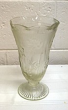 Iris and Herringbone Depression Glass clear 9 inch ruffled vase picture