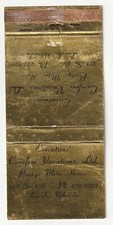 MATCHBOOK COVER - EXECUTIVES CAREFREE VACATIONS - PRESTIGE MOTOR HOMES - LINCOLN picture
