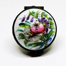 LIMOGES FRANCE BOX ~VIALARD~ SMALL BALL FLORAL ~ BOUQUET OF FLOWERS ~ PEINT MAIN picture