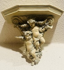 Vintage Wang's International Cherub Wall Shelf Corbel Faux Stone Resin WMC16 90s picture