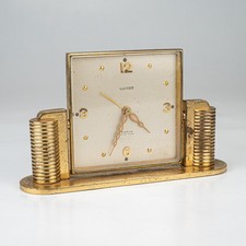 Antique 1930s Luxor Swiss Art Deco 8-Day Gilt Brass Desk Clock Untested picture