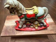 Vintage 1980 Enesco Ceramic Rocking Horse Coin Money Bank  6