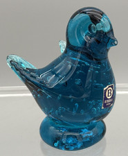 Vintage Bergdala Blue Bird Glass Statue Made in Sweden Handmade 3.5