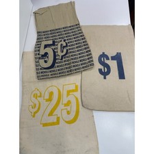 Vintage Canvas Bank Money Bags Set $25 $1 5 Cent Nickels Cloth Pouch 3pc Lot picture