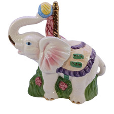 Porcelain Good Luck Elephant Figurine Circus Style Gold Accents Animal Decor picture