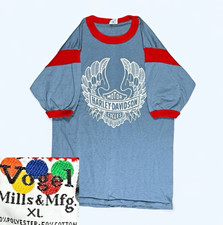 Vintage 70s Harley Davidson Wing Graphic Ringer T-Shirt Grail XL Vogel Mills Tag picture