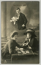 Antique RPPC Postcard Fortune Teller Reading Cards Women Man Ghost Halloween UNP picture