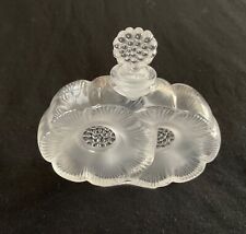 Vintage Lalique France Double Flower Crystal Frosted Perfume Bottle Signed picture
