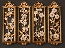 Vintage Syroco 4pc Gold Floral Wall Plaque Set Hollywood Regency 3D Relief 1974 picture